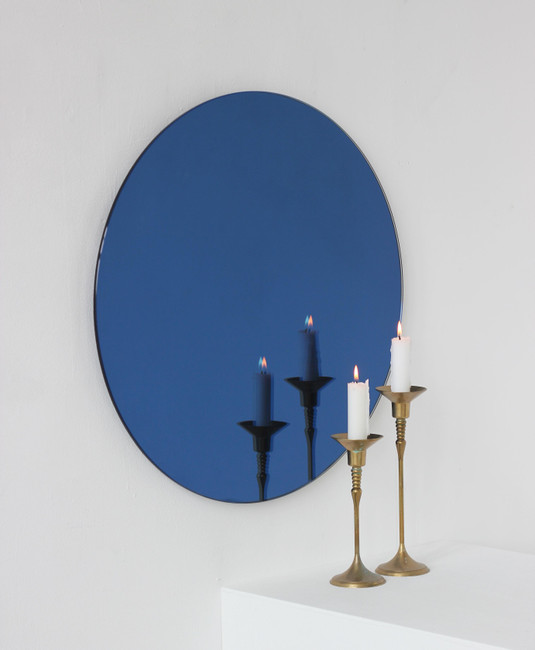 Blue Tinted Frameless Circle Mirror