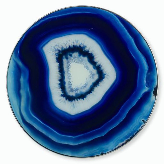 large blue round agate geode slice stainless steel glass wall art