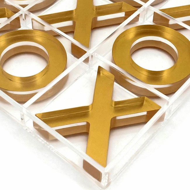 OnDisplay Luxe Acrylic Tic Tac Toe Set - Executive Crystal Clear Laser Cut Acrylic Game (Gold)