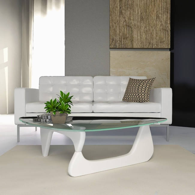 LeisureMod Imperial Modern Glass Top Triangle Coffee Table in White