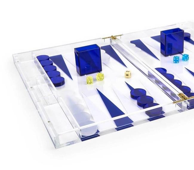 tizo color acrylic backgammon game set clear lucite navy blue