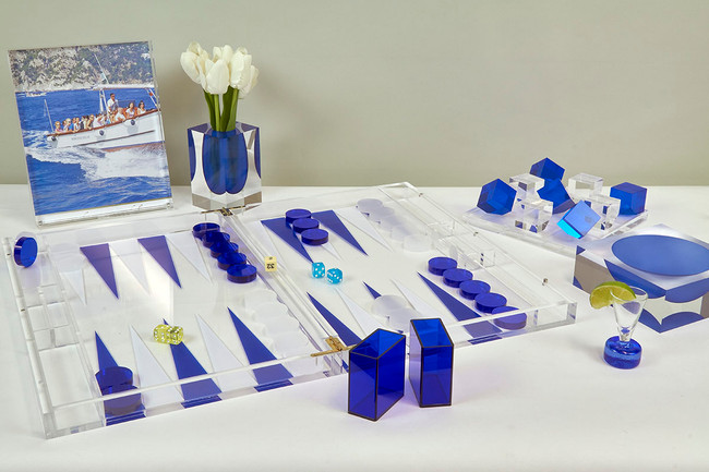 lucite-backgammon-set clear lucite acrylic blue designer luxury game set