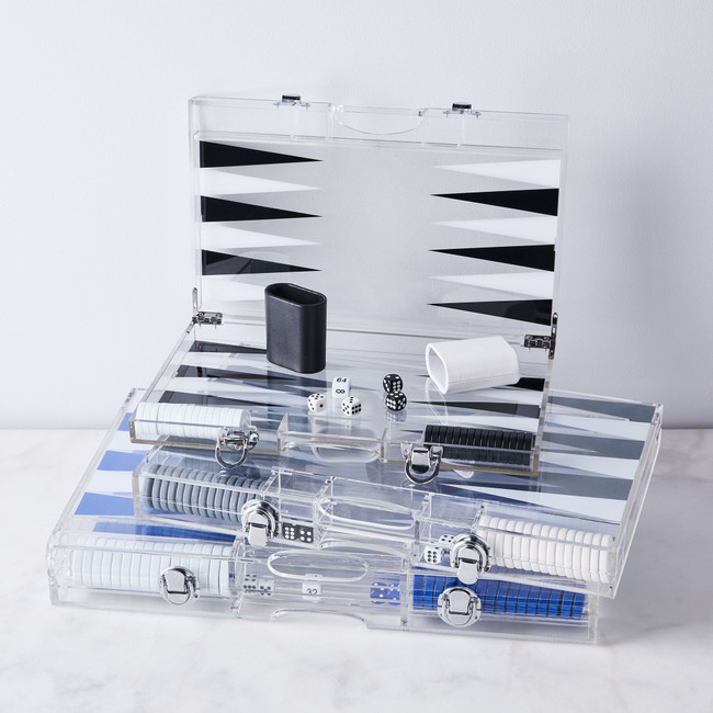 tizo color acrylic backgammon game set clear lucite navy blue