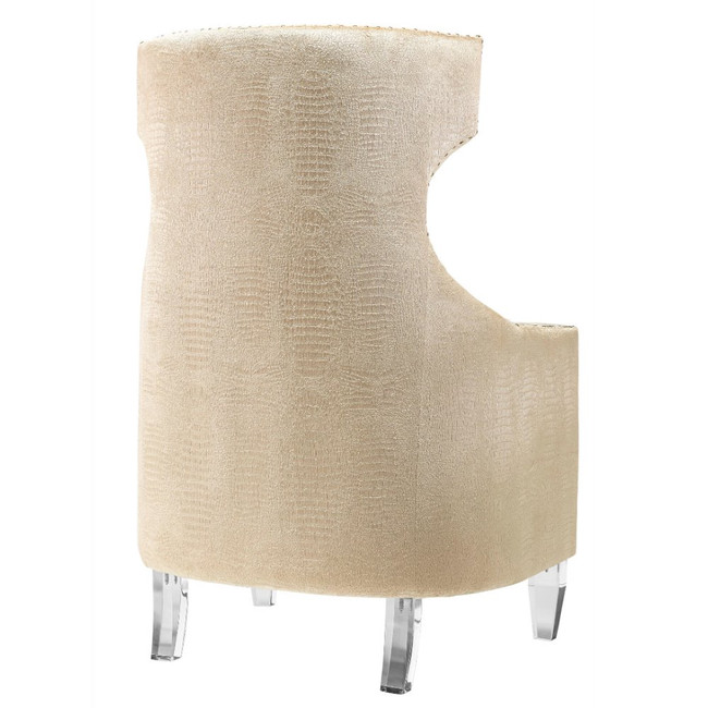 tov furniture Gold Croc Velvet Wing Chair with Clear Legs Gold Nail Heads