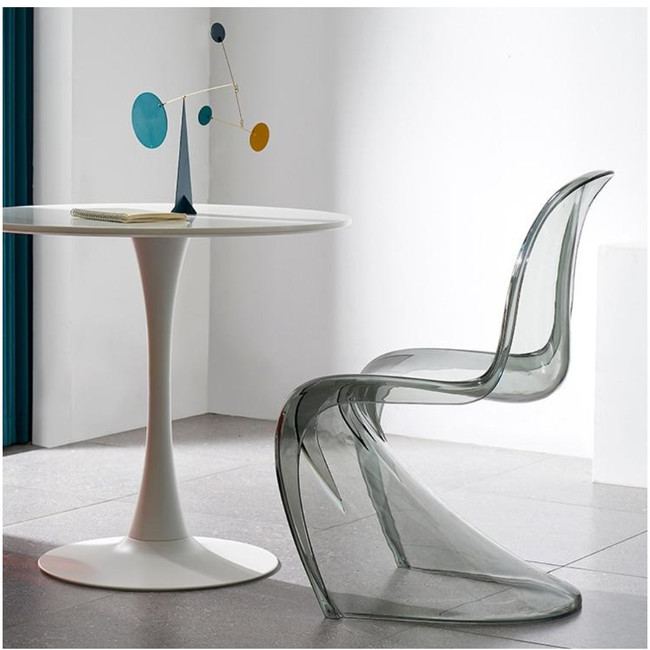 sheer transparent grey acrylic lucite s shape dining office desk side chair