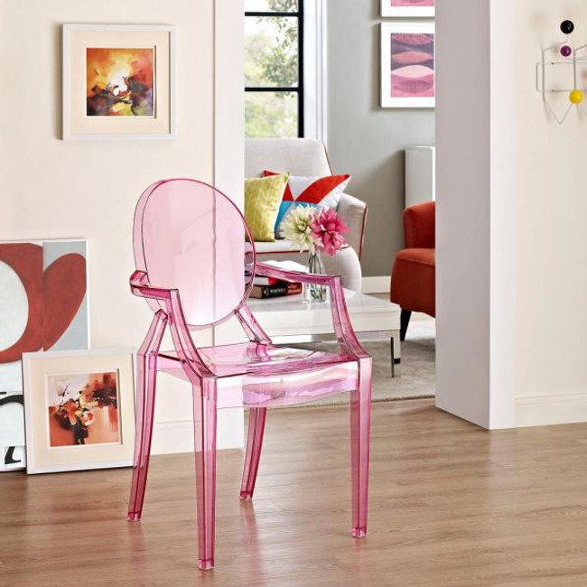 modway casper transparent pink dining armchair acrylic plastic ghost replica