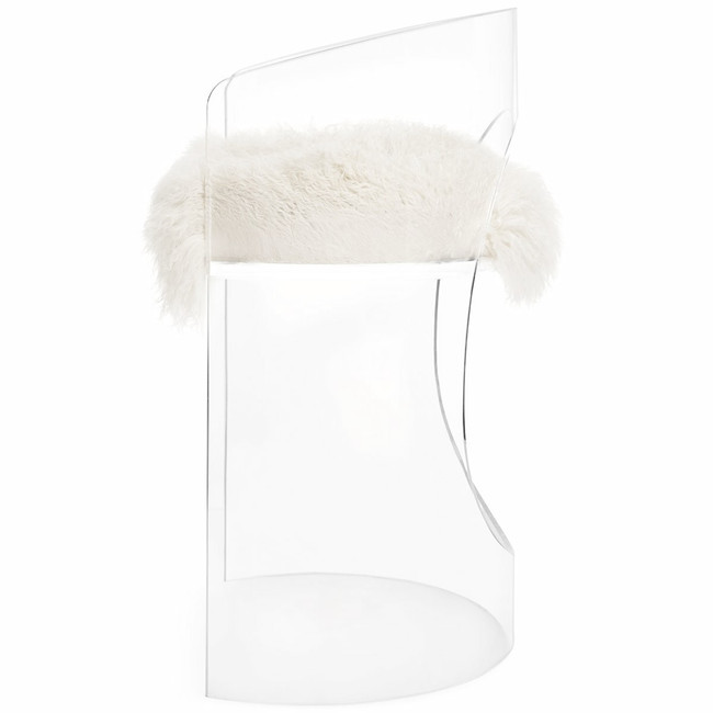 modern round back barrel lucite acrylic barstool white mongolian fur