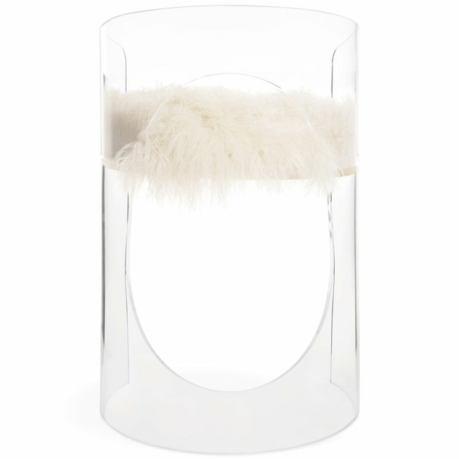 modern round back barrel lucite acrylic barstool white mongolian fur