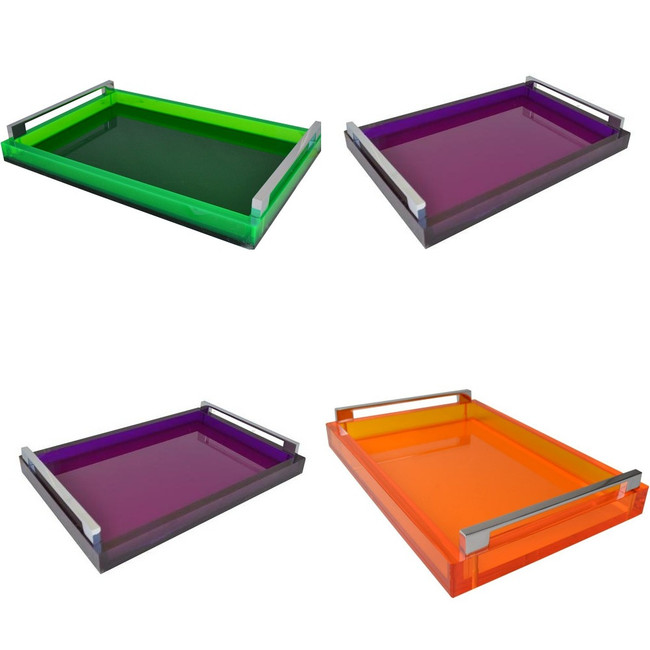 LTH01-P rojo 16 the rug market neon purple silver handle large rectangular serving lucite acrylic decorative tray