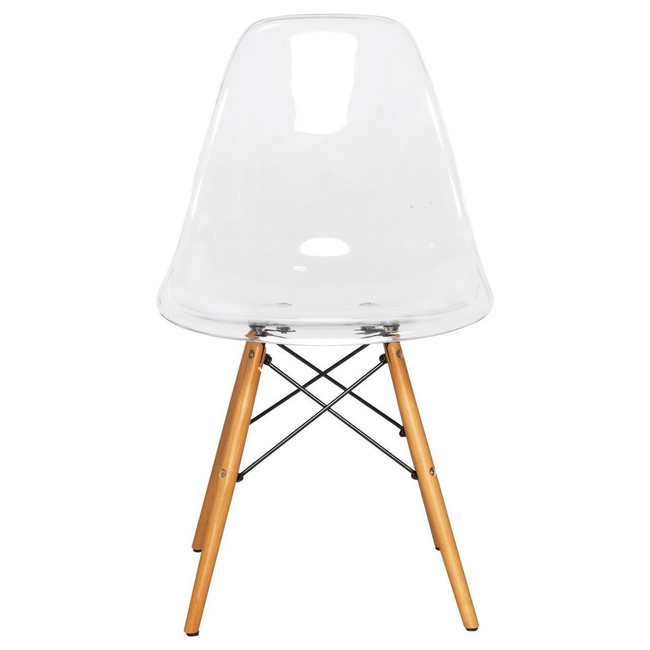 Nogen Korean stempel Clear Acrylic Side Chair with Wood Eiffel Legs | Clear Home Design