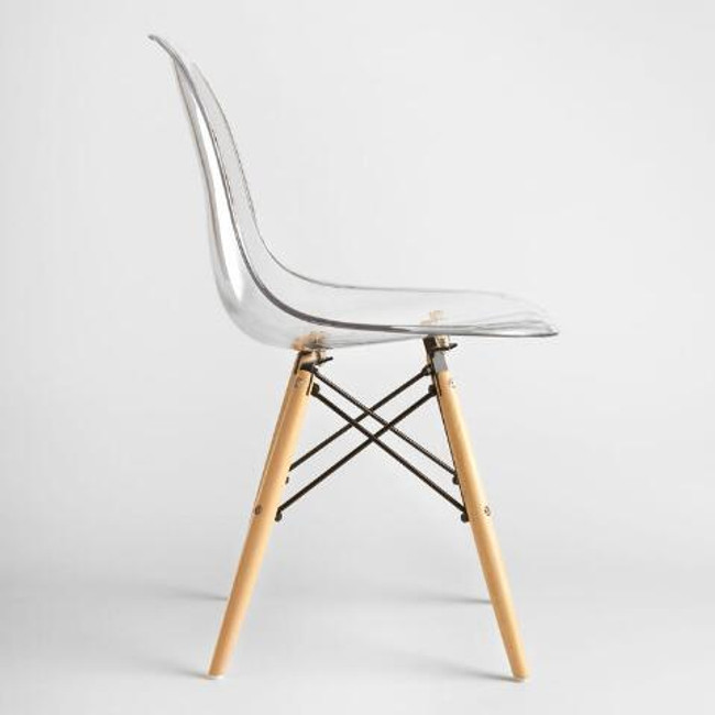 grey eames inspired clear side chair wood legs cheap
