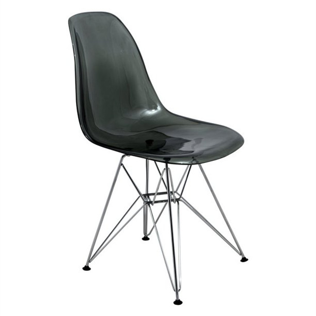 LeisureMod Cresco Modern Molded Eiffel Base Dining Side Chair-Chrome-Transparent Black