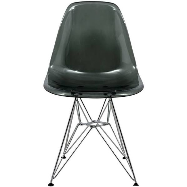 LeisureMod Cresco Modern Molded Eiffel Base Dining Side Chair-Chrome-Transparent Black