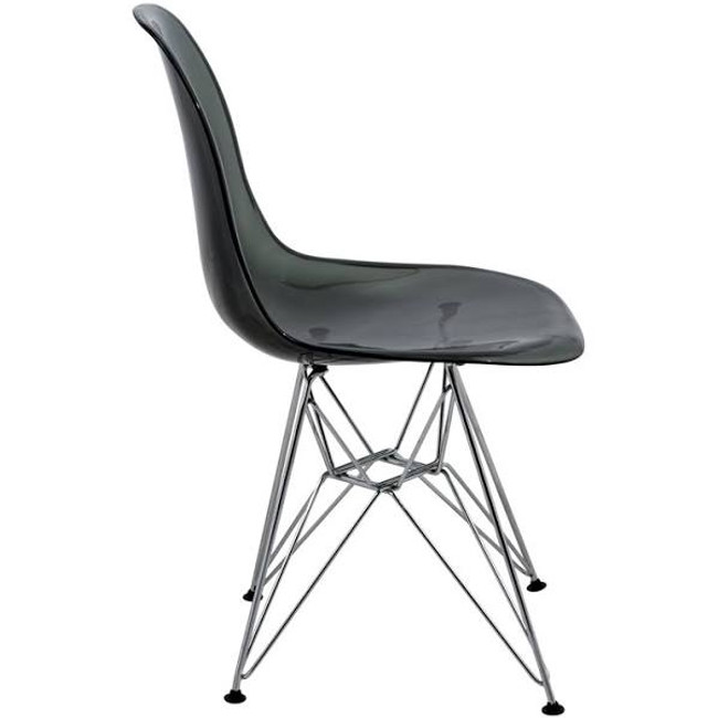 LeisureMod Cresco Modern Molded Eiffel Base Dining Side Chair-Chrome-Transparent Black