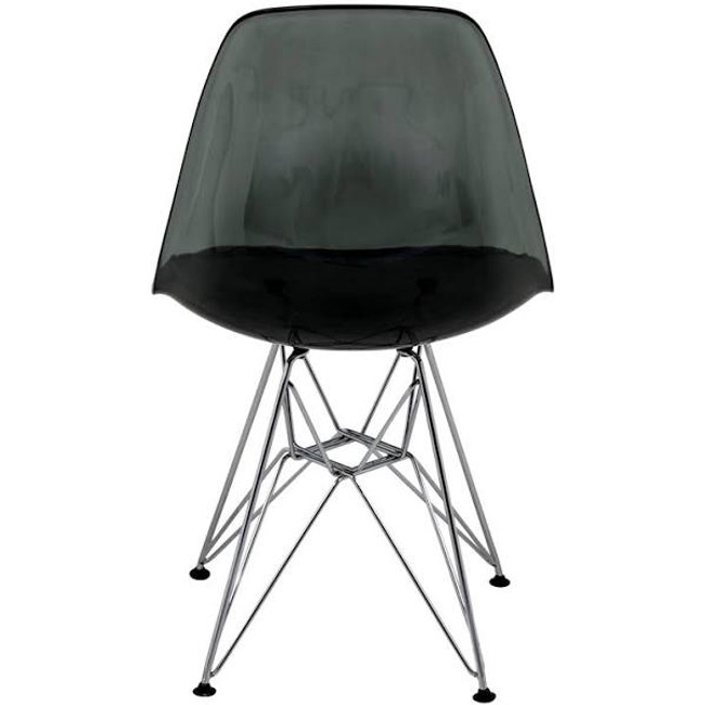 LeisureMod Cresco Modern Molded Eiffel Base Dining Side Chair-Chrome-Transparent Black