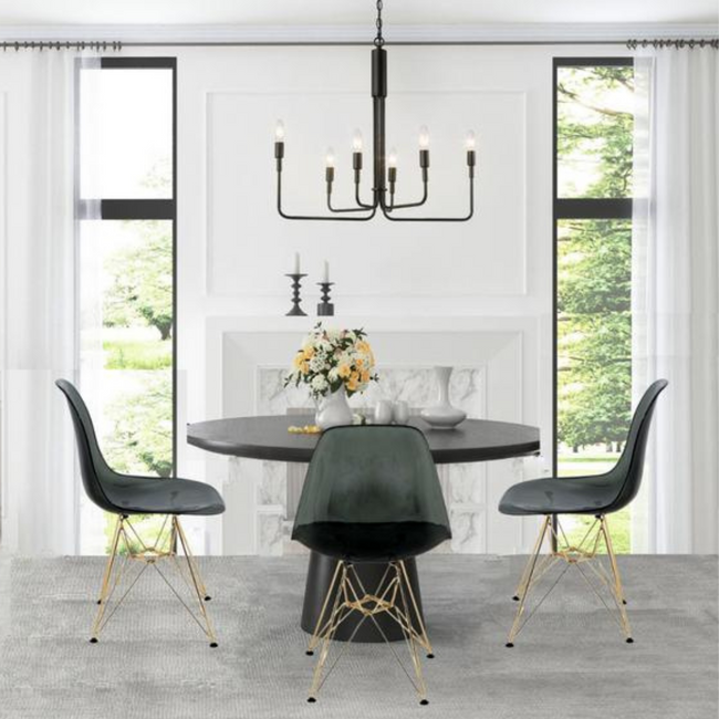 LeisureMod Cresco Modern Molded Eiffel Base Dining Side Chair-gold-Transparent Black