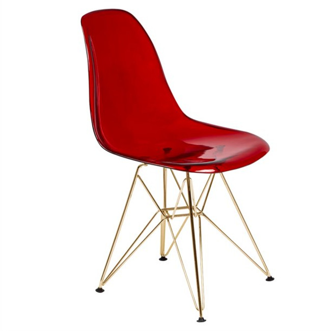 LeisureMod Cresco Modern Molded Eiffel Base Dining Side Chair-gold-Transparent red