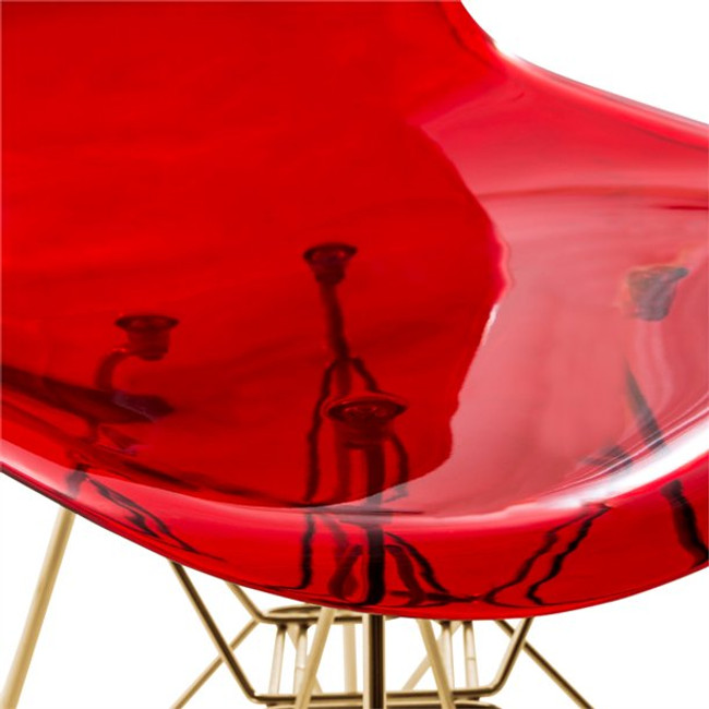 LeisureMod Cresco Modern Molded Eiffel Base Dining Side Chair-gold-Transparent red