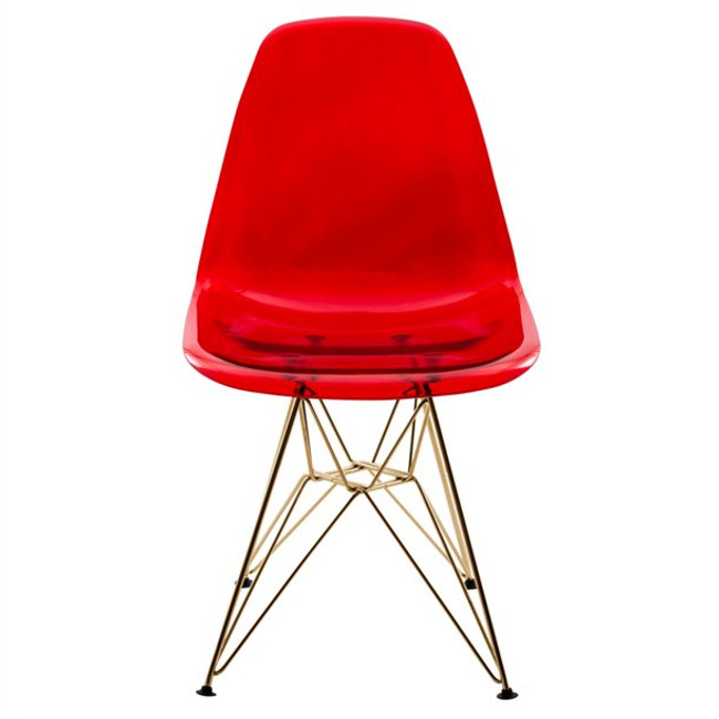 LeisureMod Cresco Modern Molded Eiffel Base Dining Side Chair-gold-Transparent red