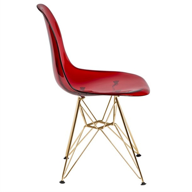 LeisureMod Cresco Modern Molded Eiffel Base Dining Side Chair-gold-Transparent red