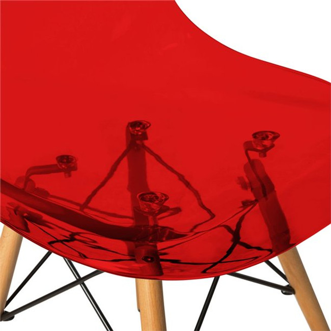 LeisureMod Dover Dining Side Chair With Wood Eiffel Base in Red