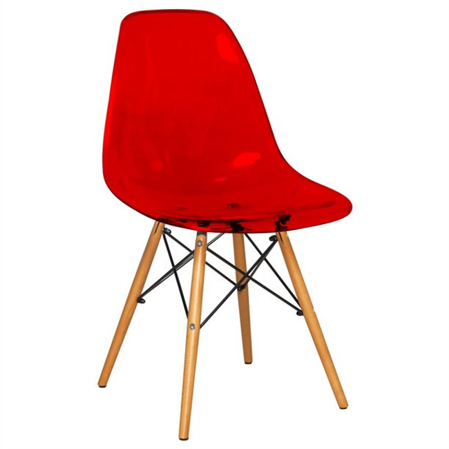 LeisureMod Dover Dining Side Chair With Wood Eiffel Base in Red