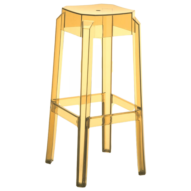 Clear Amber Ghost Style Backless Barstools, Pair