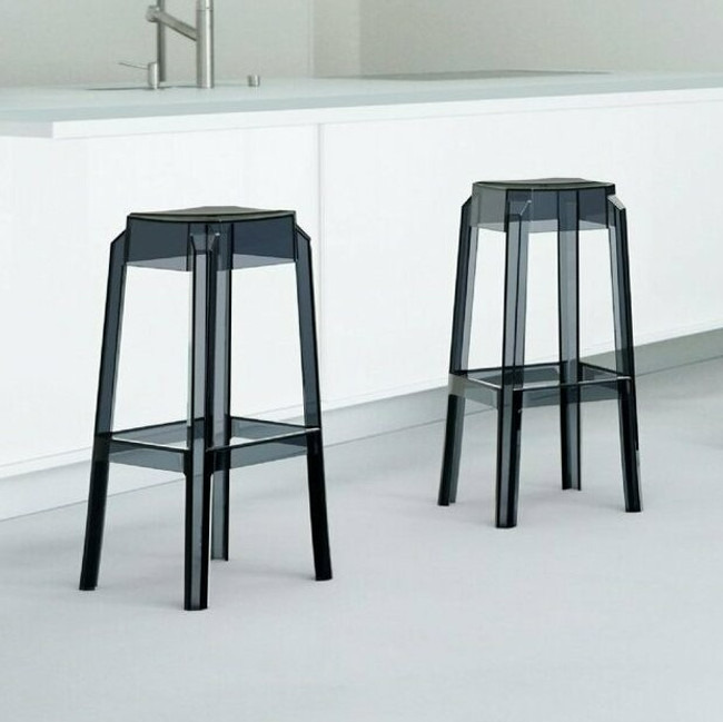 Pair of Clear Black Ghost Style Backless Barstools, Options