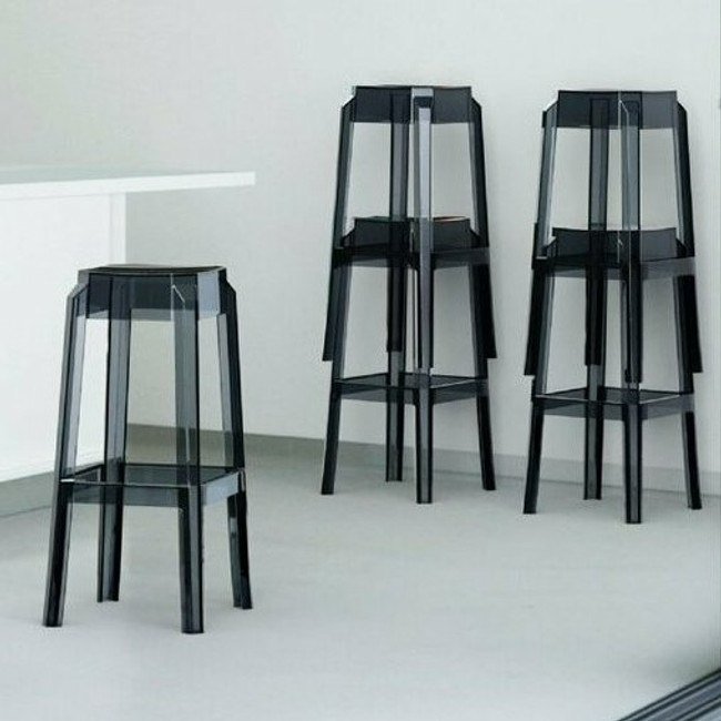 Pair of Clear Black Ghost Style Backless Barstools, Options
