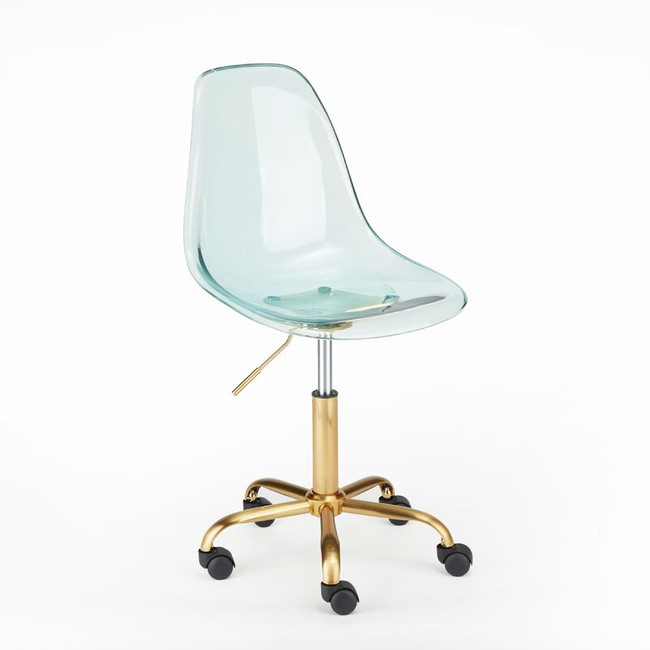 Mid Century Light Blue Acrylic Desk Chair with Gold Base