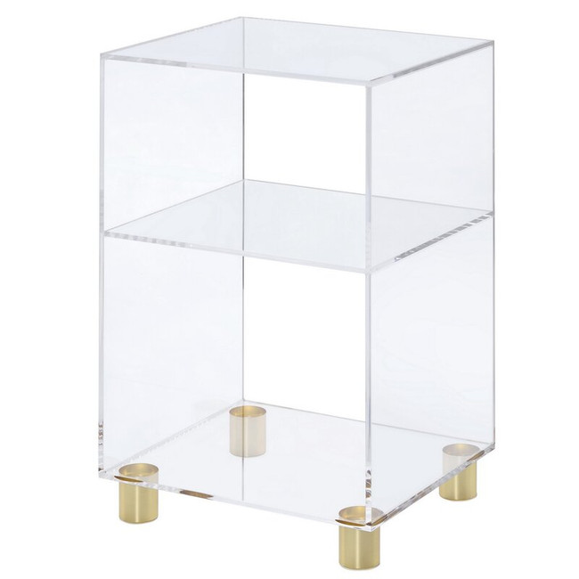 clear lucite acrylic small bookcase bookshelf end side accent nightstand gold brass feet
