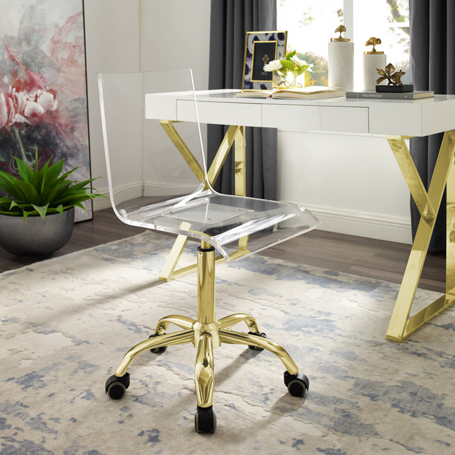 AC159-09GD-BB inspired home casandra clear acrylic lucite transparent desk office chair swivel adjustable