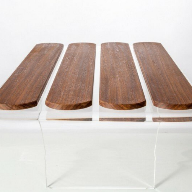 Clear Lucite Shower Stool with Teak Top