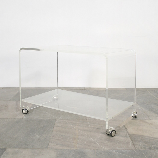 lucite clear acrylic modern Low Media Storage Console wheels