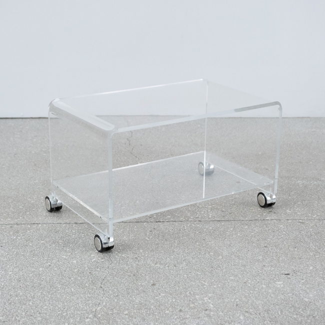 lucite clear acrylic modern Low Media Storage Console wheels