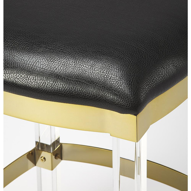 butler specialty jordan black leather lucite acrylic leg backless counter stool