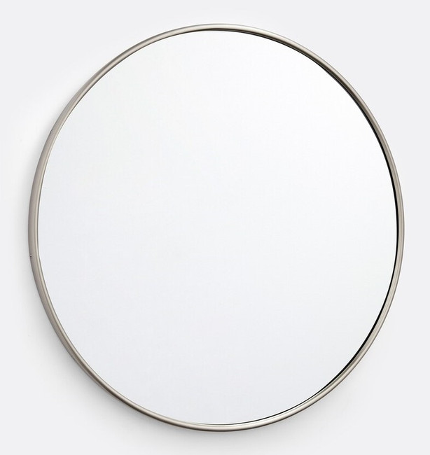 large 34 inch titanium silver modern round wall mirror umbra hubba