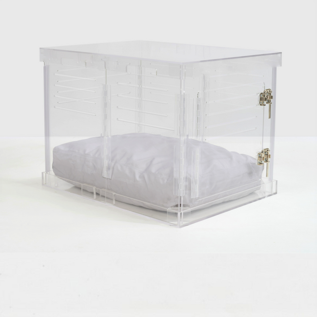small pet dog clear acrylic lucite modern crate freestanding pet crate furniture