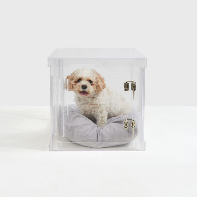 small pet dog clear acrylic lucite modern crate freestanding pet crate furniture
