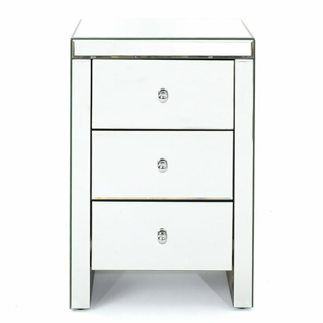 Mirrored 3 Drawer Nightstand with Chrome Knobs (44531