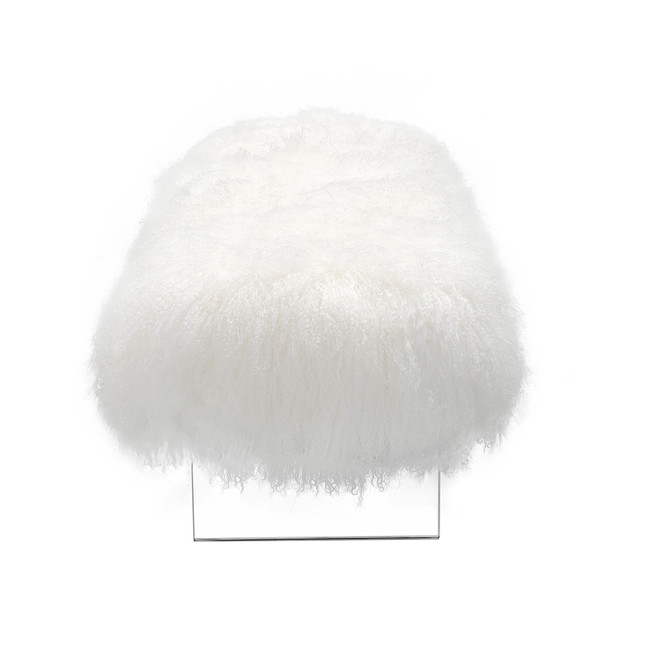 Winter White Sheepskin Fur Lucite Bench | Clear Home Design