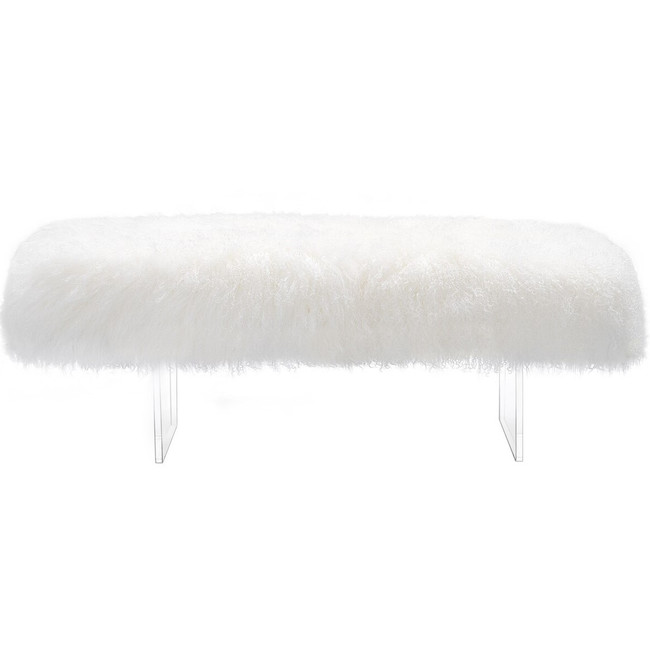 safavieh liliana white genuine sheepskin mongolian fur lucite acrylic leg glam bench