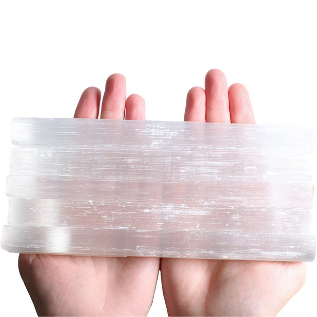 White Selenite Rectangular Fireplace Sculpture