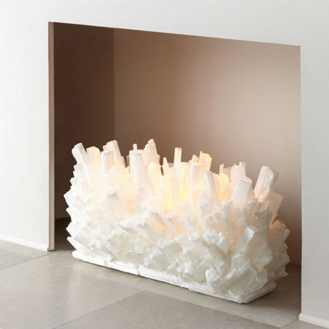 White Selenite Rectangular Fireplace Sculpture