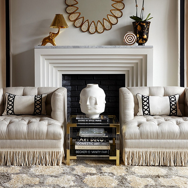 Acrylic and Brass Metal Corners Square Side Table