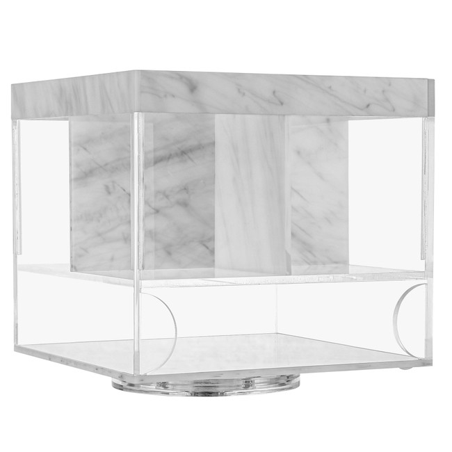 modern lucite acrylic carrera marble swivel silverware caddy holder organizer lazy susan