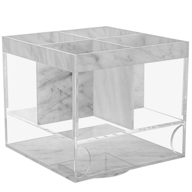 modern lucite acrylic carrera marble swivel silverware caddy holder organizer lazy susan