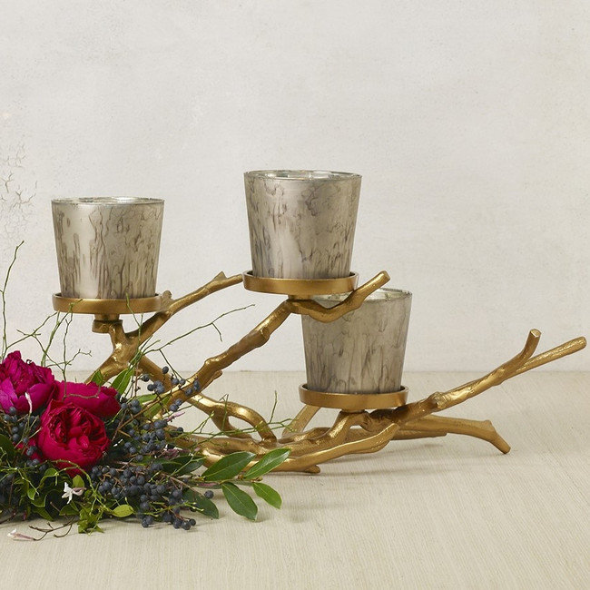 Modern Gold Metal Twig with Silver Glass Votives