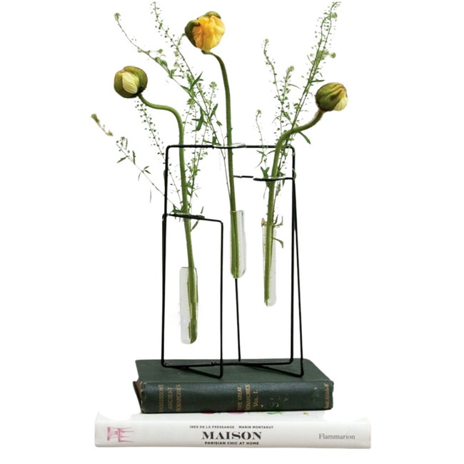 Modern Test Tubes Vase on Black Stand, Set of 4