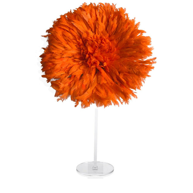 modern color feathers juju african hats circles clear lucite acrylic T stand tabletop accessory